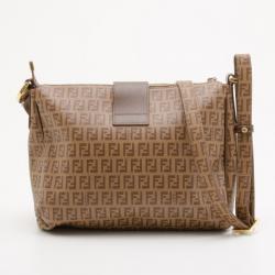 مملوكة مسبقًا Fendi Tobacco Zucchino Spalmati Clasp Detail Shoulder Bag