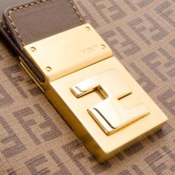 مملوكة مسبقًا Fendi Tobacco Zucchino Spalmati Clasp Detail Shoulder Bag
