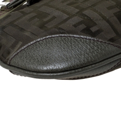 Pre Owned Fendi Green Zucca Nylon and Leather Pochette Bag