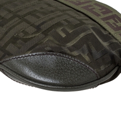 Pre Owned Fendi Green Zucca Nylon and Leather Pochette Bag