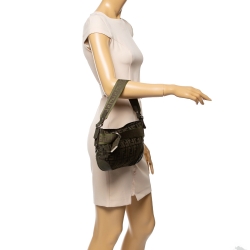 Pre Owned Fendi Green Zucca Nylon and Leather Pochette Bag