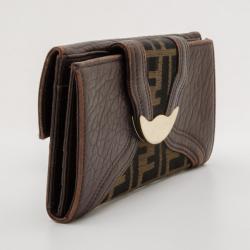 Pre Owned Fendi Zucca Canvas Leather Flap Continental Wallet