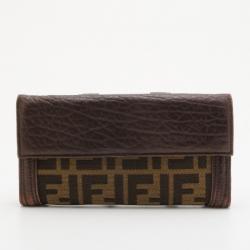Pre Owned Fendi Zucca Canvas Leather Flap Continental Wallet