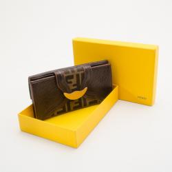 Pre Owned Fendi Zucca Canvas Leather Flap Continental Wallet