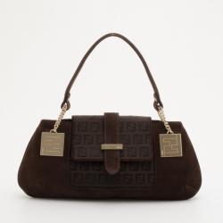 مملوكة مسبقًا Fendi Zucca Brown Suede Shoulder Bag