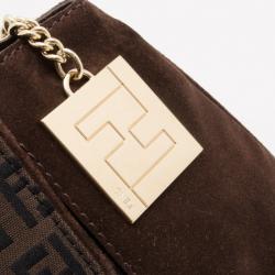مملوكة مسبقًا Fendi Zucca Brown Suede Shoulder Bag