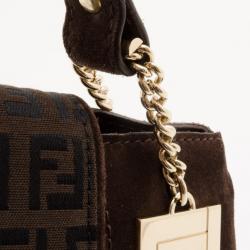 مملوكة مسبقًا Fendi Zucca Brown Suede Shoulder Bag