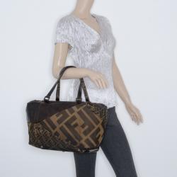 Pre Owned Fendi Tobacco Zucca Canvas Patent Satchel 