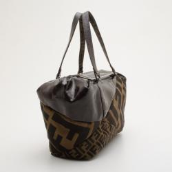 Pre Owned Fendi Tobacco Zucca Canvas Patent Satchel 