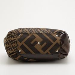 Pre Owned Fendi Tobacco Zucca Canvas Patent Satchel 