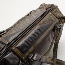 Pre Owned Fendi Tobacco Zucca Canvas Patent Satchel 