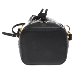 Pre Owned Fendi Black Zucca Pvc and Leather Mini Mon Tresor Drawstring Bucket Bag