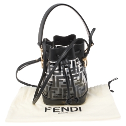 Pre Owned Fendi Black Zucca Pvc and Leather Mini Mon Tresor Drawstring Bucket Bag
