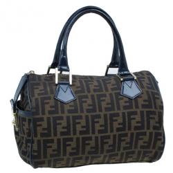 مملوكة مسبقًا Fendi Navy Blue Canvas Medium Zucca Boston Bag