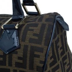 مملوكة مسبقًا Fendi Navy Blue Canvas Medium Zucca Boston Bag
