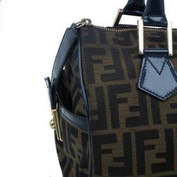 مملوكة مسبقًا Fendi Navy Blue Canvas Medium Zucca Boston Bag