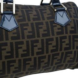 مملوكة مسبقًا Fendi Navy Blue Canvas Medium Zucca Boston Bag