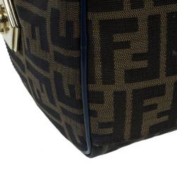 مملوكة مسبقًا Fendi Navy Blue Canvas Medium Zucca Boston Bag