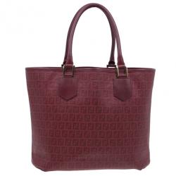 مملوكة مسبقًا Fendi Red Zucchino Spalmati Drawstring Top Tote