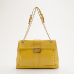 Fendi Yellow Maxi Borsa Vitello Baguette Shoulder Bag 