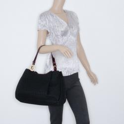 Pre Owned Fendi Black And Pink Zucchino Canvas Charm Detail Hobo