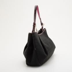 Pre Owned Fendi Black And Pink Zucchino Canvas Charm Detail Hobo