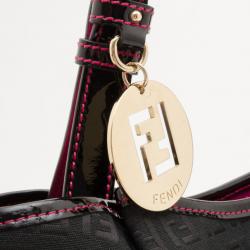 Pre Owned Fendi Black And Pink Zucchino Canvas Charm Detail Hobo