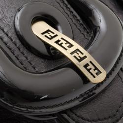 Pre Owned Fendi Black Leather Flap B Bag