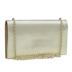 Pre Owned حقيبة فندي ستان ذهبي ميتالك كلتش