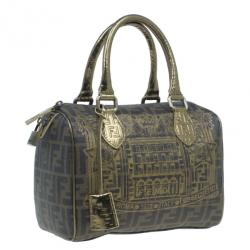 Pre Owned حقيبة يد بوسطن فندي زوكا طبع بالازو جلد ذهبية