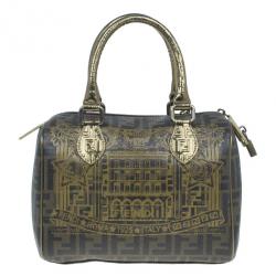 Pre Owned حقيبة يد بوسطن فندي زوكا طبع بالازو جلد ذهبية