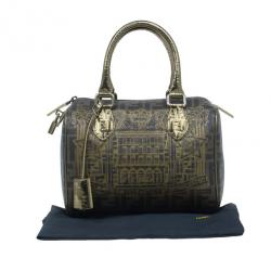 Pre Owned حقيبة يد بوسطن فندي زوكا طبع بالازو جلد ذهبية
