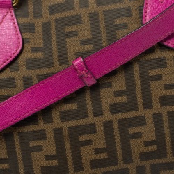 Pre Owned Fendi Tobacco/Magenta Zucca Canvas Forever Bauletto Boston Bag