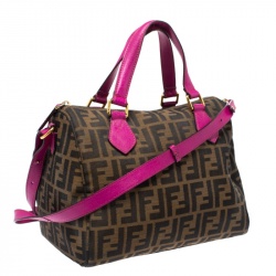 Pre Owned Fendi Tobacco/Magenta Zucca Canvas Forever Bauletto Boston Bag