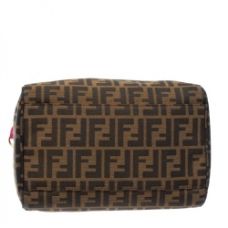 Pre Owned Fendi Tobacco/Magenta Zucca Canvas Forever Bauletto Boston Bag