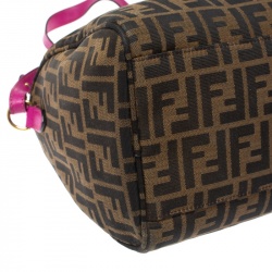 Pre Owned Fendi Tobacco/Magenta Zucca Canvas Forever Bauletto Boston Bag