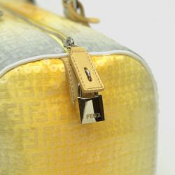 Pre Owned Fendi Yellow & Blue Sequined Forever Boston Satchel 