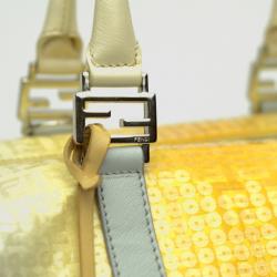 Pre Owned Fendi Yellow & Blue Sequined Forever Boston Satchel 