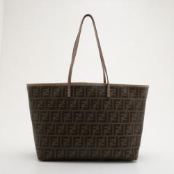 Pre Owned Fendi Brown Zucca Spalmati Flags Cherry Tree Print Tote