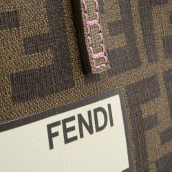 Pre Owned Fendi Brown Zucca Spalmati Flags Cherry Tree Print Tote
