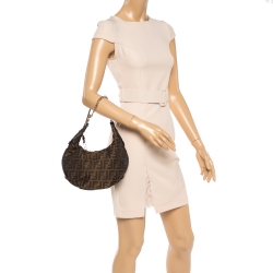 Pre Owned Fendi Tobacco Zucca Canvas and Leather Chef Chain Link Hobo