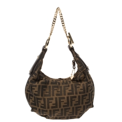 Pre Owned Fendi Tobacco Zucca Canvas and Leather Chef Chain Link Hobo