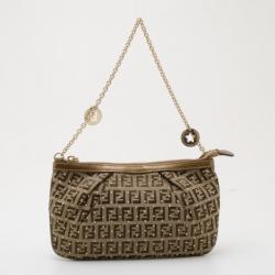 Pre Owned Fendi Zucchino Studded Chain Handle Pochette