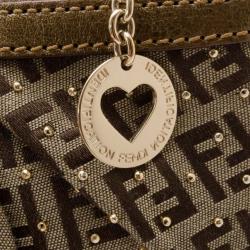 Pre Owned Fendi Zucchino Studded Chain Handle Pochette