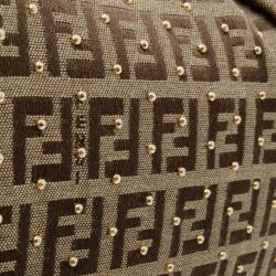 Pre Owned Fendi Zucchino Studded Chain Handle Pochette