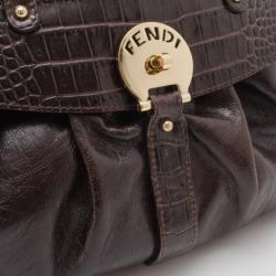مملوكة مسبقًا Fendi Brown Leather Croc Embossed Medium 'Magic' Bag