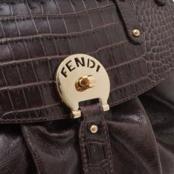 مملوكة مسبقًا Fendi Brown Leather Croc Embossed Medium 'Magic' Bag