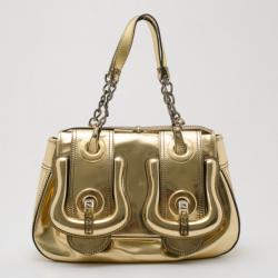 مملوكة مسبقًا Fendi Metallic Gold Patent 'B' Bag