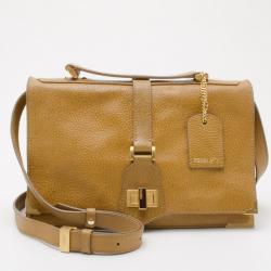 Pre Owned Fendi Tan Dimpled Leather Classic No.1 Flap Shoulder Bag