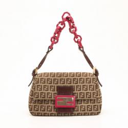 Pre Owned Fendi Zucchino Mini Mama Bag with Pink Trim